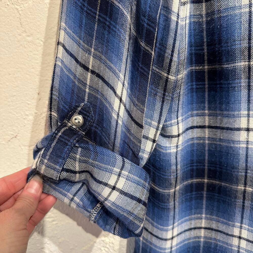Krazy Kat Size Small plaid Button Down crochet Back Cottage Long & 3/4 sleeve - Picture 7 of 9